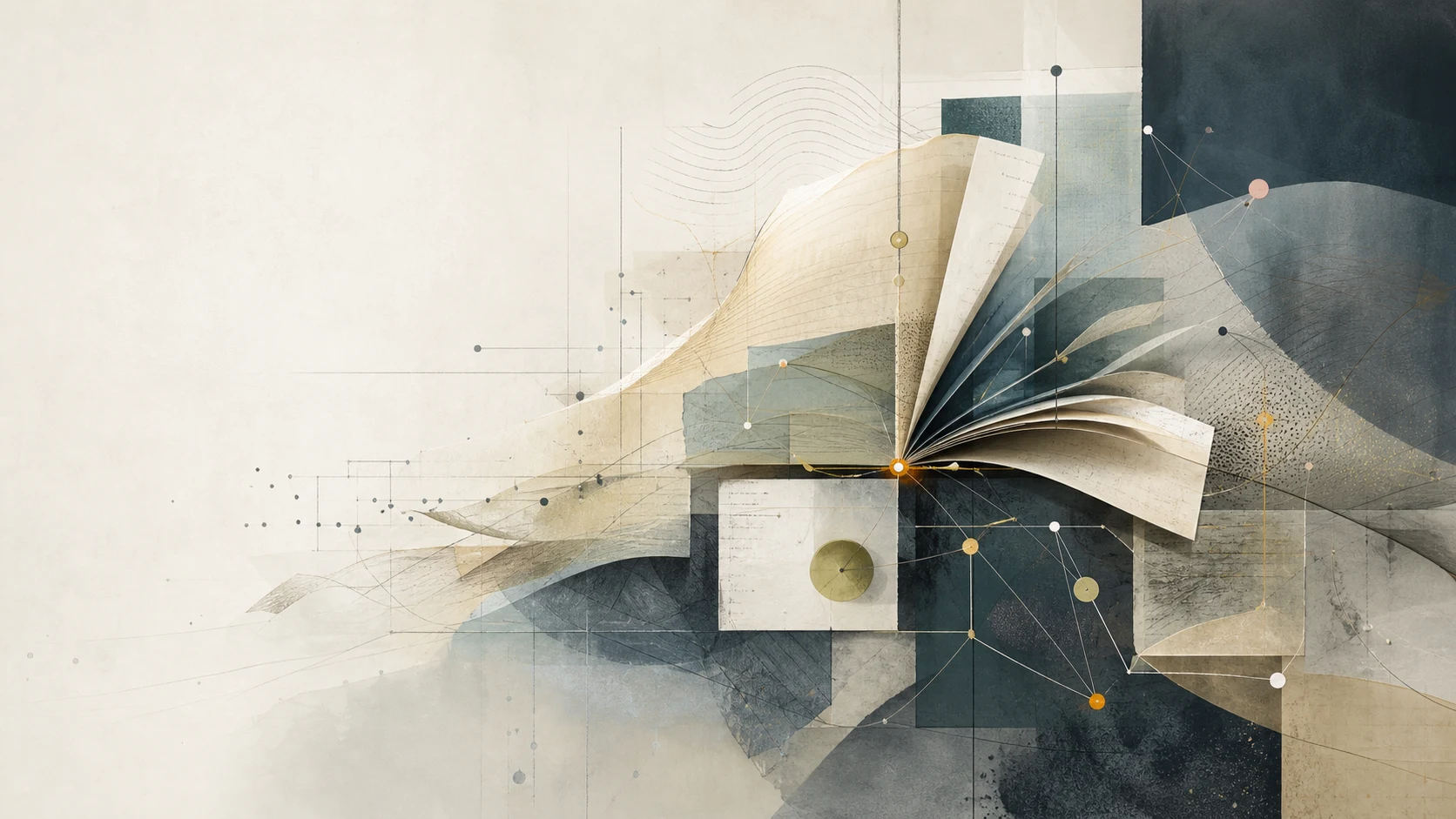 Abstract Learnastra artwork combining paper, memory paths, learning layers, and reasoning lines.